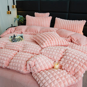 Rabbit Faux Fur Quilt Cover Set - Pink