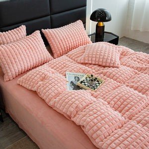 Rabbit Faux Fur Quilt Cover Set - Pink