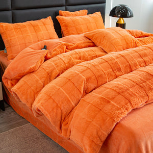 Rabbit Faux Fur Quilt Cover Set - Orange