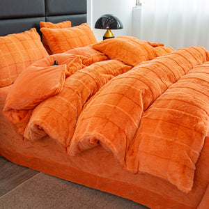 Rabbit Faux Fur Quilt Cover Set - Orange