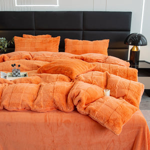 Rabbit Faux Fur Quilt Cover Set - Orange