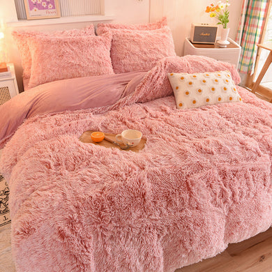 CLEARANCE - Fluffy Faux Mink & Velvet Fleece Quilt Cover Set - French Pink