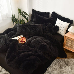 Fluffy Quilt Cover Set - Black - Queen Size CLEARANCE