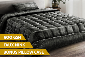 Faux Mink Quilt Comforter - Charcoal