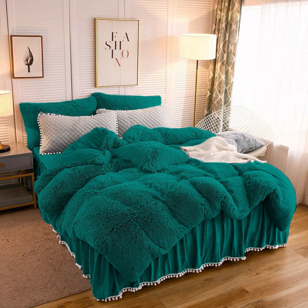 Fluffy Quilt Cover Set - Teal - CLEARANCE