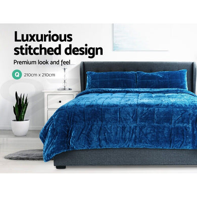 Faux Mink Quilt Comforter - Blue