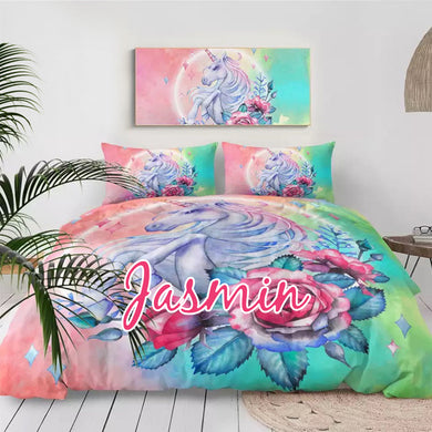 Customised Rose Unicorn Quilt Cover Set