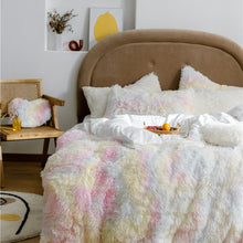 Load image into Gallery viewer, Fluffy Faux Mink &amp; Velvet Fleece Quilt Cover Set - Rainbow Pale