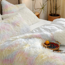Load image into Gallery viewer, Fluffy Faux Mink &amp; Velvet Fleece Quilt Cover Set - Rainbow Pale