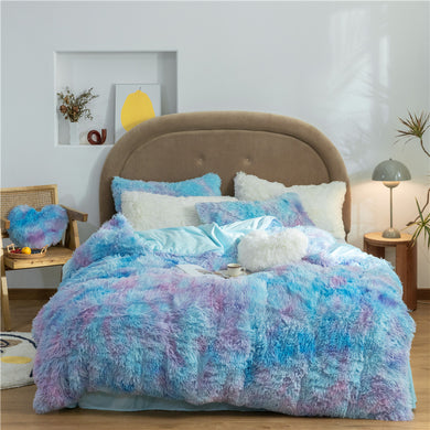 Fluffy Quilt Cover set - Blue Purple Rainbow - CLEARANCE