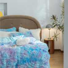 Load image into Gallery viewer, Fluffy Faux Mink &amp; Velvet Fleece Quilt Cover Set - Rainbow Purple Blue