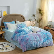 Load image into Gallery viewer, Fluffy Faux Mink &amp; Velvet Fleece Quilt Cover Set - Rainbow Purple Blue
