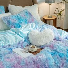 Load image into Gallery viewer, Fluffy Faux Mink &amp; Velvet Fleece Quilt Cover Set - Rainbow Purple Blue