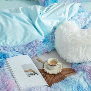Fluffy Faux Mink & Velvet Fleece Quilt Cover Set - Rainbow Purple Blue