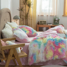 Load image into Gallery viewer, Fluffy Faux Mink &amp; Velvet Fleece Quilt Cover Set - Rainbow Vivid