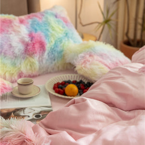 Fluffy Faux Mink & Velvet Fleece Quilt Cover Set - Rainbow Vivid