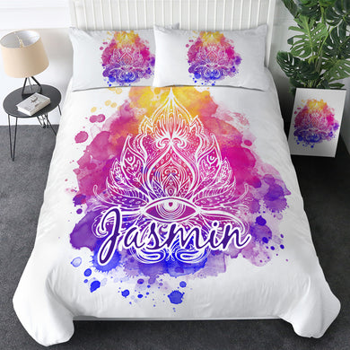 Customised Watercolor Lotus Quilt Cover Set