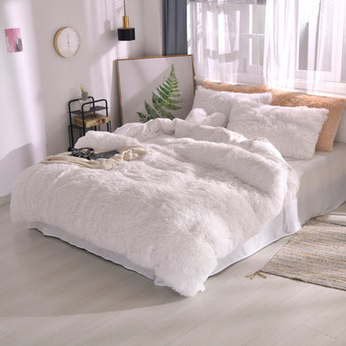 Fluffy Faux Mink & Velvet Fleece Quilt Cover Set - Pure White