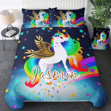 Customised Rainbow Unicorn Quilt Cover Set