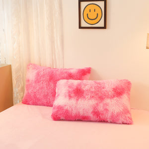 Fluffy Faux Mink & Velvet Fleece Quilt Cover Set - Marble Pink