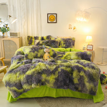 Load image into Gallery viewer, Fluffy Faux Mink &amp; Velvet Fleece Quilt Cover Set - Marble Green
