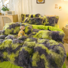 Load image into Gallery viewer, Fluffy Faux Mink &amp; Velvet Fleece Quilt Cover Set - Marble Green