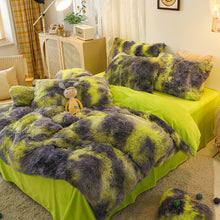 Load image into Gallery viewer, Fluffy Faux Mink &amp; Velvet Fleece Quilt Cover Set - Marble Green