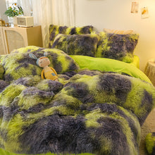 Load image into Gallery viewer, Fluffy Faux Mink &amp; Velvet Fleece Quilt Cover Set - Marble Green