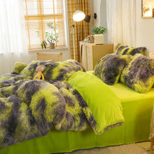 Load image into Gallery viewer, Fluffy Faux Mink &amp; Velvet Fleece Quilt Cover Set - Marble Green