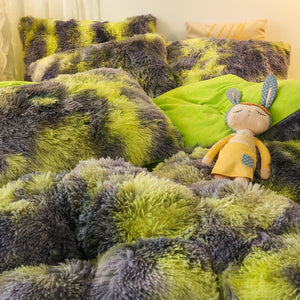 Fluffy Faux Mink & Velvet Fleece Quilt Cover Set - Marble Green