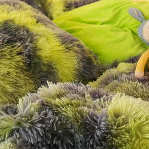 Fluffy Faux Mink & Velvet Fleece Quilt Cover Set - Marble Green