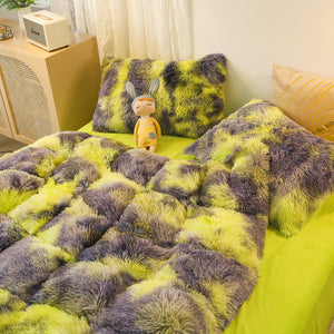 Fluffy Faux Mink & Velvet Fleece Quilt Cover Set - Marble Green
