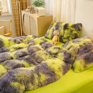 Fluffy Faux Mink & Velvet Fleece Quilt Cover Set - Marble Green