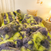 Load image into Gallery viewer, Fluffy Faux Mink &amp; Velvet Fleece Quilt Cover Set - Marble Green