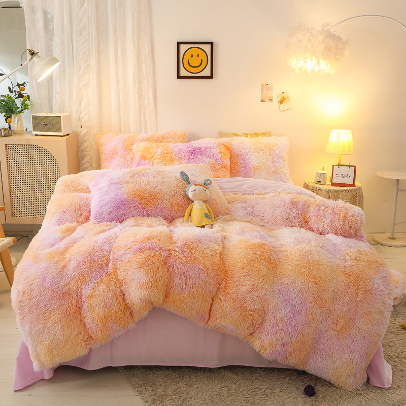 Fluffy Faux Mink & Velvet Fleece Quilt Cover Set - Marble Violet