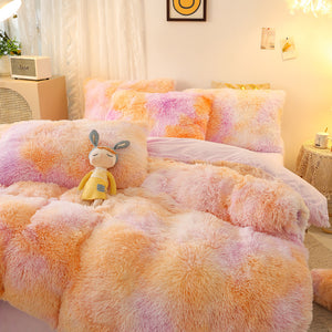 Fluffy Faux Mink & Velvet Fleece Quilt Cover Set - Marble Violet