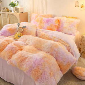 Fluffy Faux Mink & Velvet Fleece Quilt Cover Set - Marble Violet