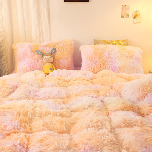 Fluffy Faux Mink & Velvet Fleece Quilt Cover Set - Marble Violet