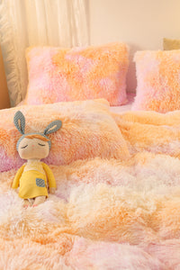 Fluffy Faux Mink & Velvet Fleece Quilt Cover Set - Marble Violet