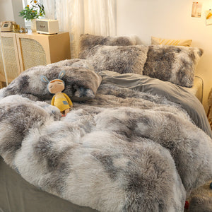 Fluffy Faux Mink & Velvet Fleece Quilt Cover Set - Marble Grey