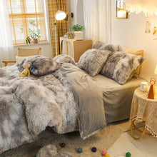 Load image into Gallery viewer, Fluffy Faux Mink &amp; Velvet Fleece Quilt Cover Set - Marble Grey