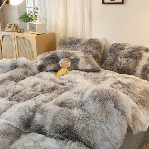 Fluffy Faux Mink & Velvet Fleece Quilt Cover Set - Marble Grey