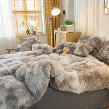 Load image into Gallery viewer, Fluffy Faux Mink &amp; Velvet Fleece Quilt Cover Set - Marble Grey