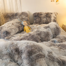 Load image into Gallery viewer, Fluffy Faux Mink &amp; Velvet Fleece Quilt Cover Set - Marble Grey