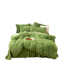 Load image into Gallery viewer, Fluffy Faux Mink &amp; Velvet Fleece Quilt Cover Set - Avocado