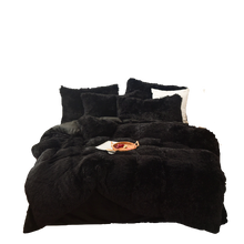 Load image into Gallery viewer, Fluffy Faux Mink &amp; Velvet Fleece Quilt Cover Set - Black