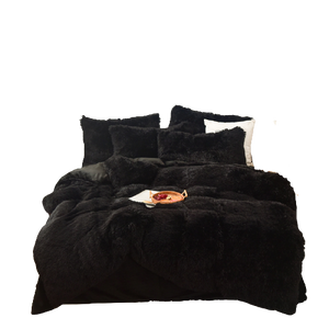 Fluffy Faux Mink & Velvet Fleece Quilt Cover Set - Black