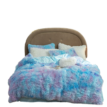 Load image into Gallery viewer, Fluffy Faux Mink &amp; Velvet Fleece Quilt Cover Set - Rainbow Purple Blue