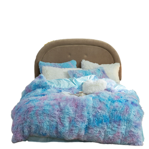 Fluffy Faux Mink & Velvet Fleece Quilt Cover Set - Rainbow Purple Blue