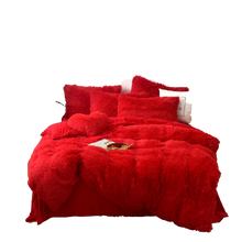 Load image into Gallery viewer, Fluffy Faux Mink &amp; Velvet Fleece Quilt Cover Set - Vivid Red
